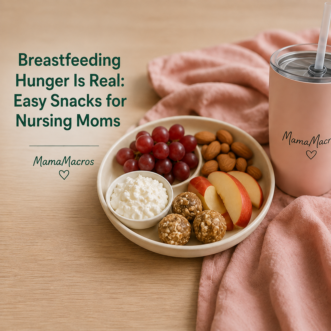 Breastfeeding snack basket with fruit crackers nuts yogurt and water