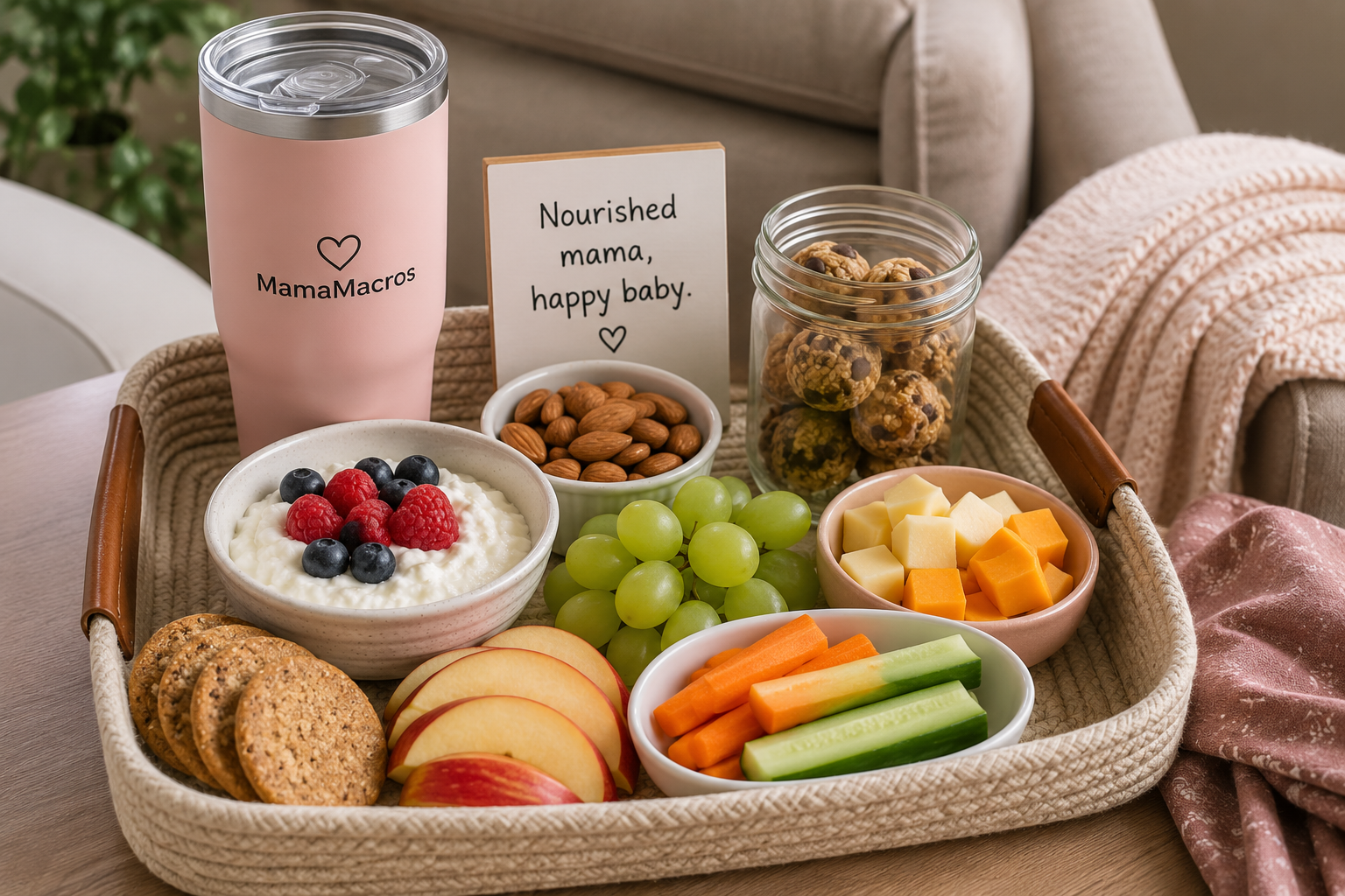 One handed nursing snacks on a small tray