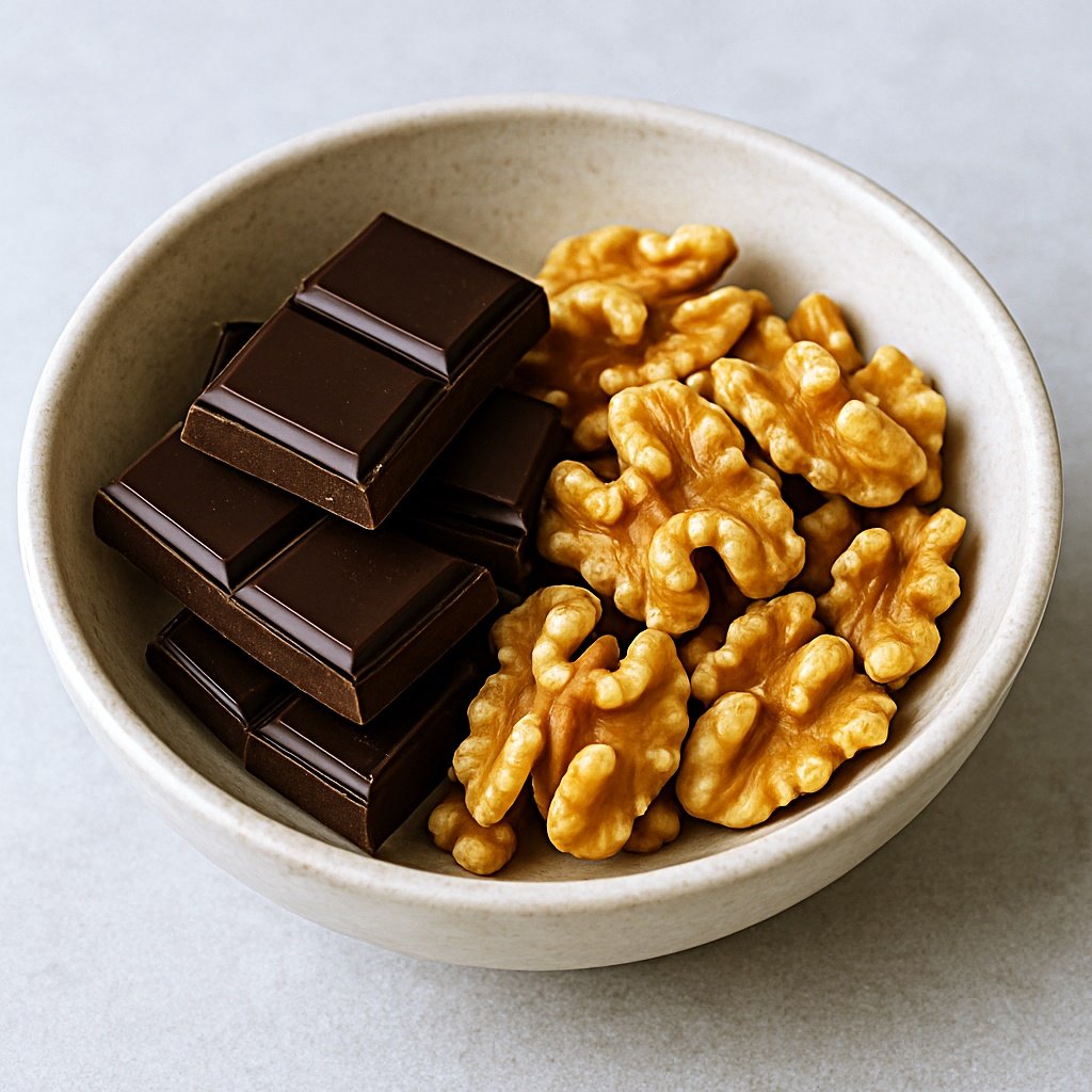 dark chocolate + handful of walnuts dark chocolate + handful of walnuts